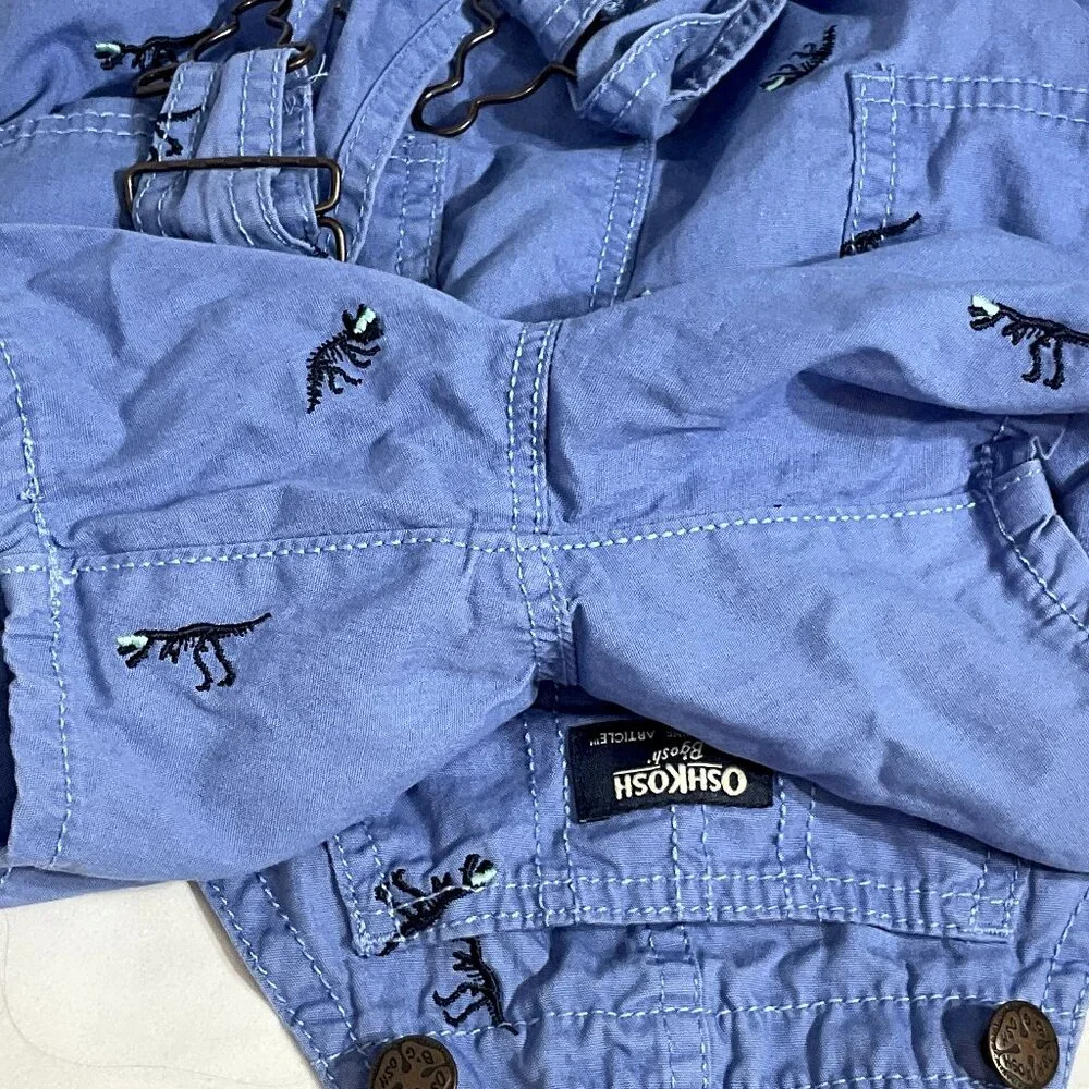 OshKosh Bgosh Boys 3T Dinosaur Embroidered Blue Overalls
